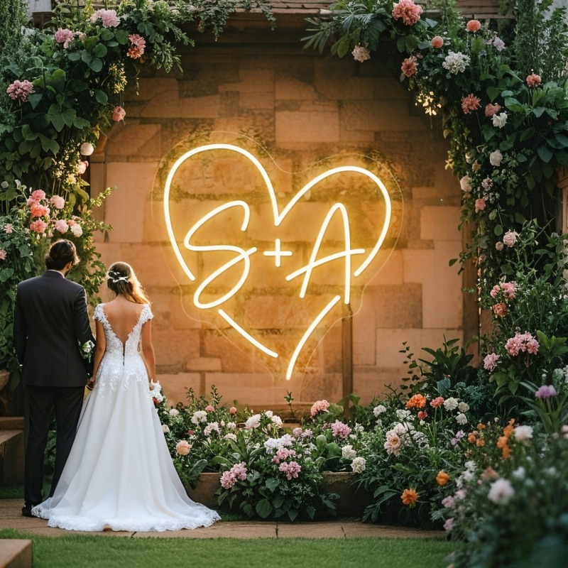 Lighting Decoration For Wedding - Custom Initials Heart LED Neon Sign,