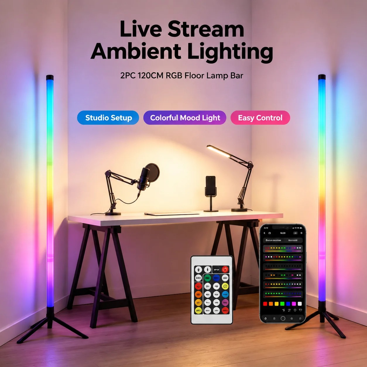 2 Pack RGB LED Corner Floor La - огляд і ціна Lighting Decor For Bedroom