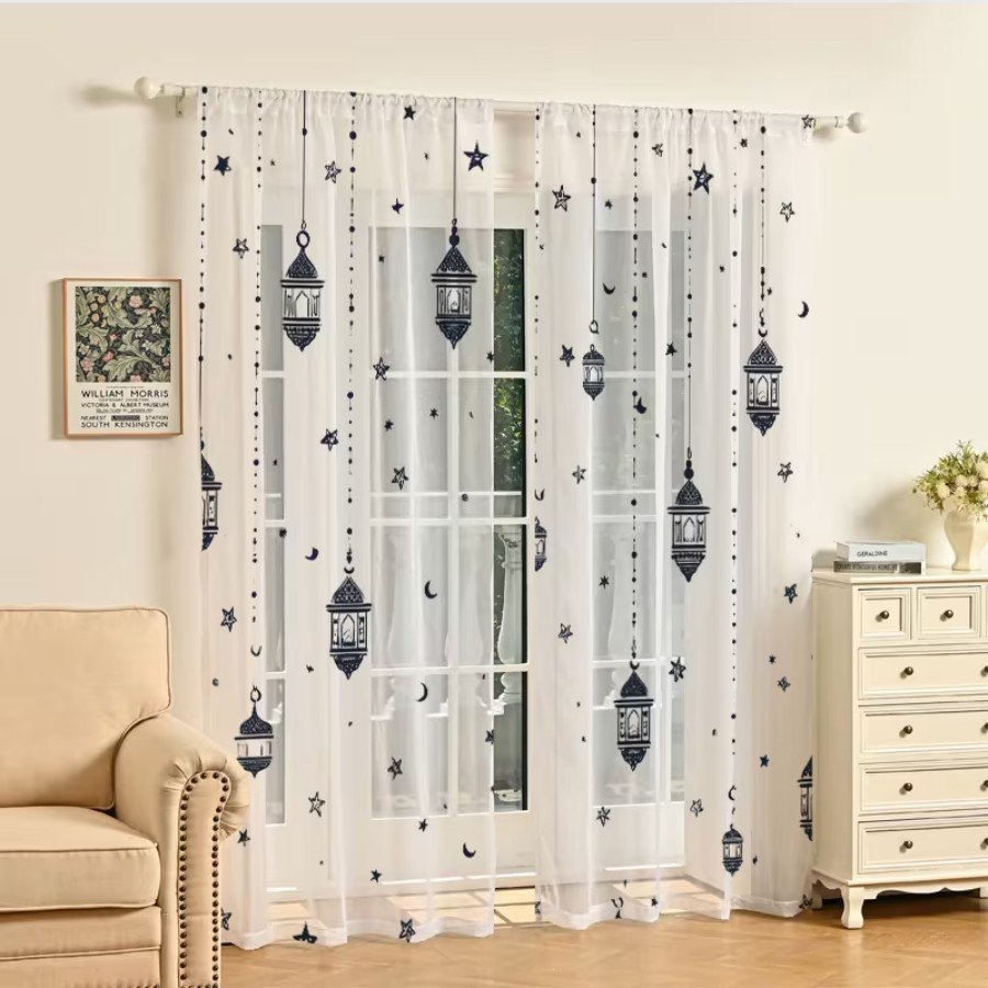 2PCS Digital Print Sheer Curta - огляд і ціна Office Lighting Decor