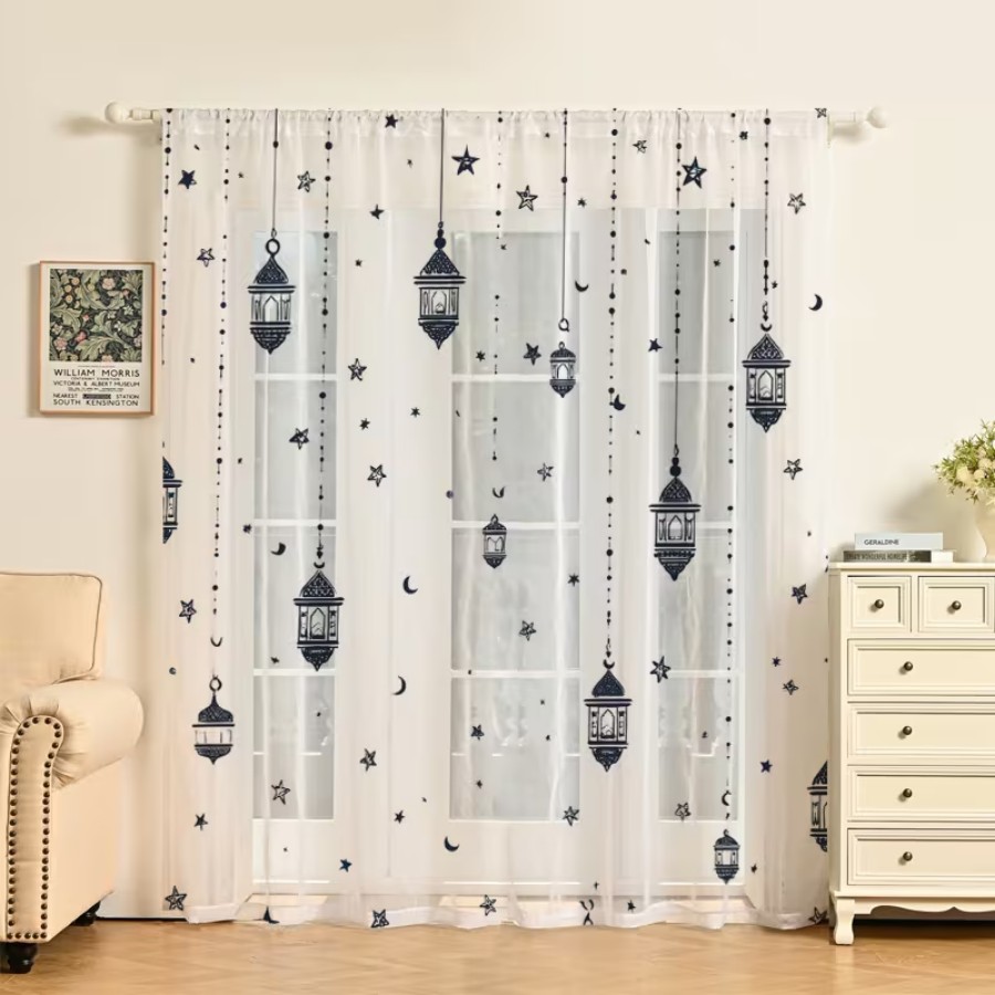 2PCS Digital Print Sheer Curta - огляд і ціна Office Lighting Decor
