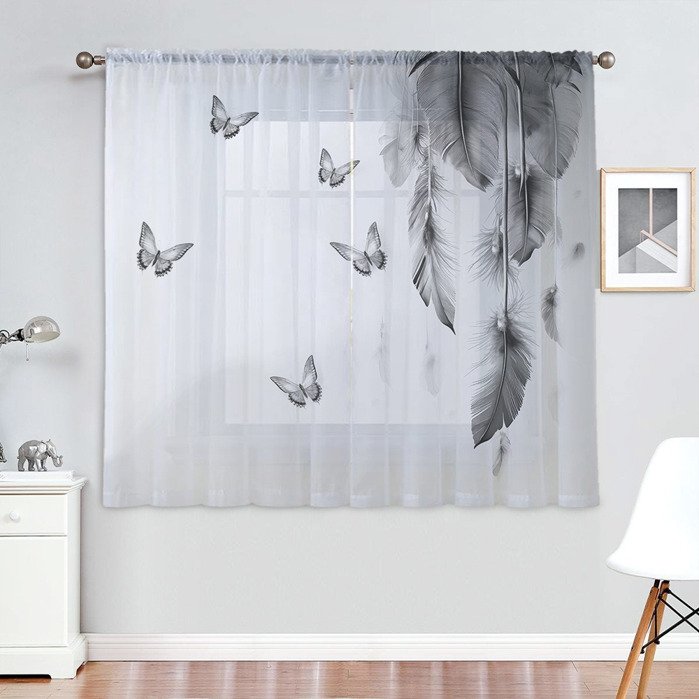 2PCS Digital Print Sheer Curta - огляд і ціна Office Lighting Decor